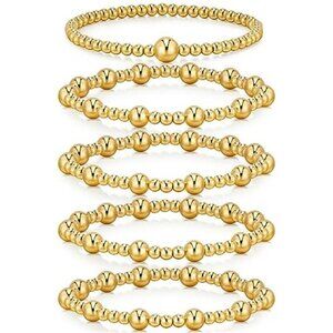 gold beaded bracelet set stackable stretch bracelets women 18k plated jewelry